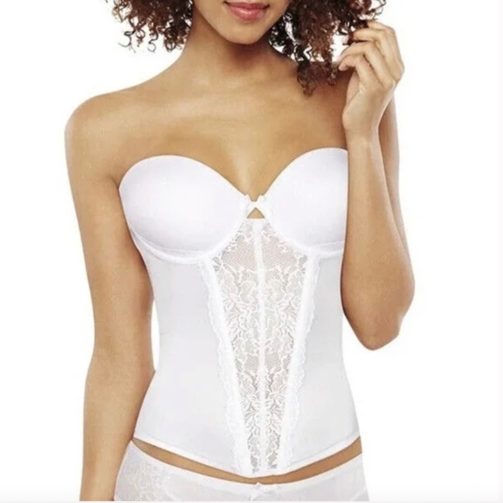 Maidenform White Lace Strapless Push-Up Bustier Bra Wedding Formal 36B NWOT